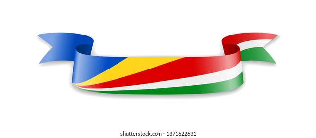 Seychelles flag in the form of wave ribbon. Vector illustration.