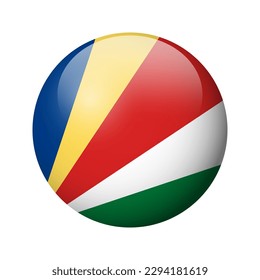 Seychelles flag - glossy circle badge. Vector icon.