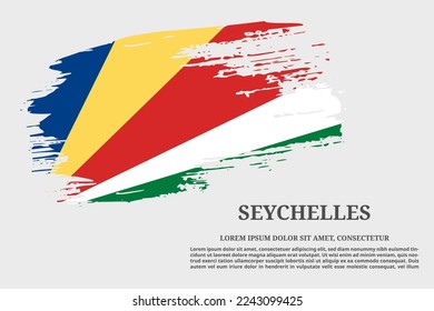 Pincel grungo de la bandera de Seychelles y afiche de texto, vector