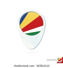 Seychelles flag location map pin icon on white background. Vector Illustration.