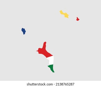 Seychelles Flag Map. Map of the Republic of Seychelles with the Seychellois country banner. Seychelloise Seselwa Vector Illustration.