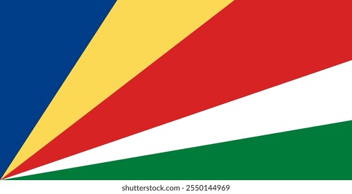 Bandeira das Seicheles em cores oficiais, dimensões e proporção. Bandeira vetorial simbolizando orgulho nacional, identidade, patrimônio, patriotismo e autoridade