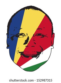 A Seychelles flag on a face, isolated against white. 