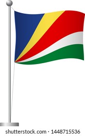 Seychelles flag on pole. Metal flagpole. National flag of Seychelles vector illustration