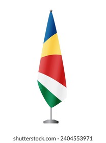 Seychelles flag on flag stand for official meetings, transparent background, vector