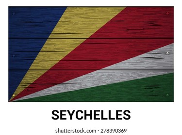 Seychelles flag on wood texture background - vector illustration