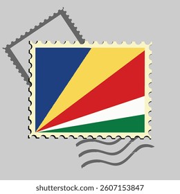Seychelles flag postage stamp. Isolated vector illustration on grey post stamp background