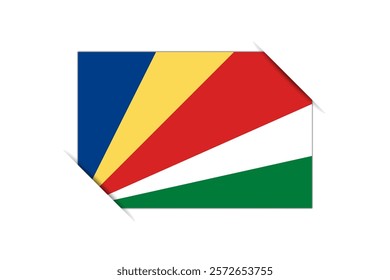 Seychelles flag - rectangle colorful flag representing a country cultural identity and heritage. The essence of national pride and unity. Attached by the corners in a paper album