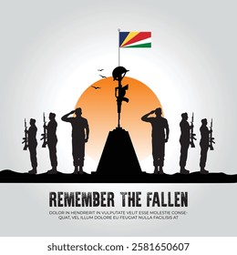 Seychelles flag in remember the fallen flag for morning sun and army design
