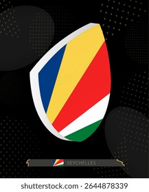 Seychelles Flag Shield icon in 3D on Dark Modern Abstract Rugby Background. Perfect for sports events, heritage themes, national celebrations, and patriotic designs.