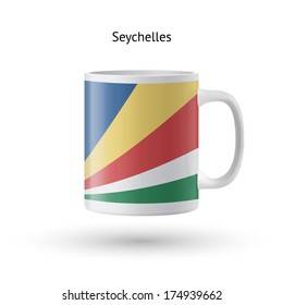 Seychelles flag souvenir mug isolated on white background. Vector illustration.