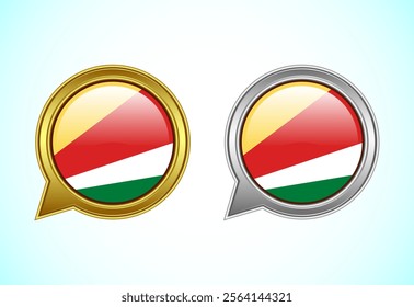 Seychelles flag speech bubble. Speaking flag icon in gold and silver color