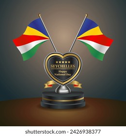 Bandera de Seychelles en un puesto sobre la mesa. Ilustración vectorial