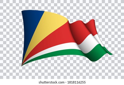 Símbolo del estado de la bandera de Seychelles aislado en un cartel nacional de fondo. Tarjeta de saludo Día Nacional de la Independencia de la República de Seychelles. Cartel de ilustración con bandera de estado realista.