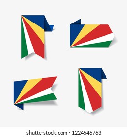 Seychelles flag stickers and labels set. Vector illustration.