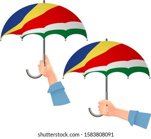 Seychelles flag umbrella. Social security concept. National flag of Seychelles vector illustration