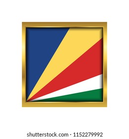 Seychelles Flag Vector Square Icon - Illustration, Flag of Seychelles. Abstract concept, icon,golden square, button. Raster illustration on white background.