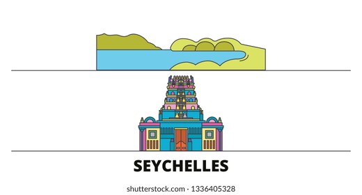 Seychelles flat landmarks vector illustration. Seychelles line city with famous travel sights, skyline, design. 