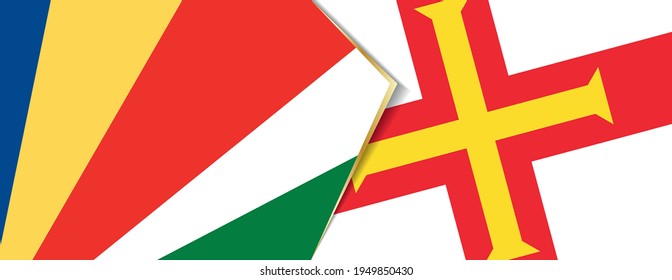 Seychelles and Guernsey flags, two vector flags symbol of relationship or confrontation.