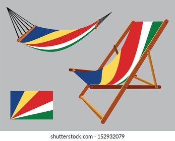 seychelles hammock and deck chair set against gray background, abstract vector art illustration
