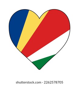 Seychelles Heart Shape Flag. Love Seychelles. Visit Seychelles. Eastern Africa. Africa. African Union. Vector Illustration Graphic Design.