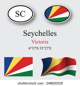 seychelles icons set against gray background, abstract vector art illustration, image contains transparency