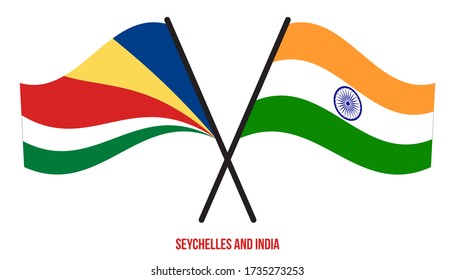 Seychelles and India Flags Crossed And Waving Flat Style. Official Proportion. Correct Colors.