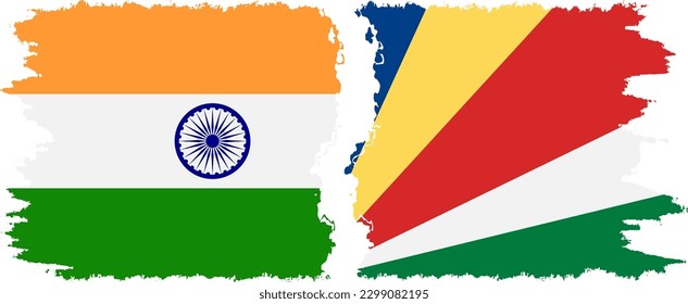 Seychelles and India grunge flags connection, vector