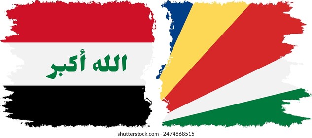 Seychelles and Iraq grunge flags connection, vector