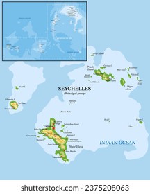 Seychelles islands highly detailed physical map