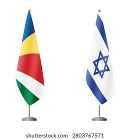Seychelles and Israel flags on flagpoles for official ceremonies and meetings, transparent background vector