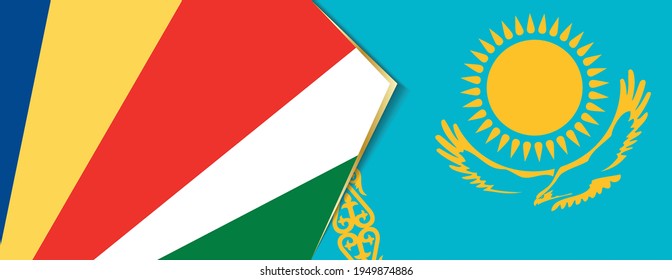 Seychelles and Kazakhstan flags, two vector flags symbol of relationship or confrontation.