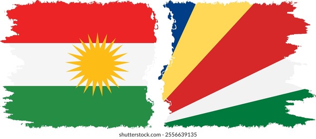 Seychelles and  Kurdistan grunge flags connection, vector