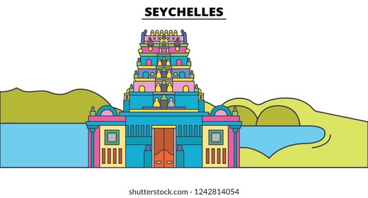 Seychelles line skyline vector illustration. Seychelles linear cityscape with famous landmarks, city sights, vector, design landscape.