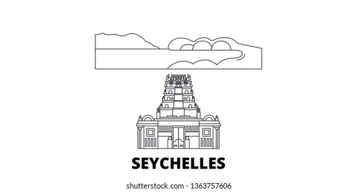 Seychelles line travel skyline set. Seychelles outline city vector illustration, symbol, travel sights, landmarks.