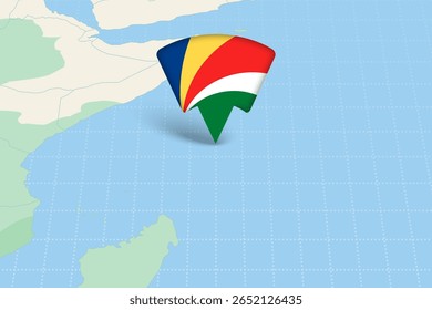 Seychelles Localização Destacada no Mapa com Ícone Bandeira. Design detalhado do vetor.