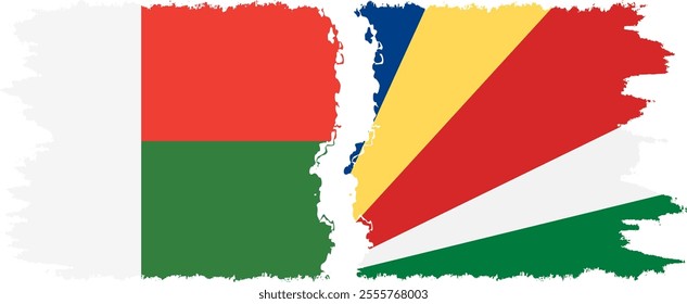 Seychelles and Madagascar grunge flags connection, vector