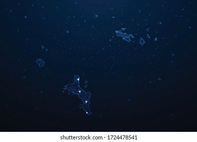 Seychelles Map Connection. Abstract Digital Technology 3D Mesh Polygonal Network Line, Design Sphere, Dot and Structure on Dark Background. Vector Illustration EPS10.