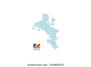 Seychelles map design blue circle, white background with Seychelles flag.