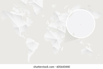 Seychelles map with flag in contour on white polygonal World Map. Vector Illustration.