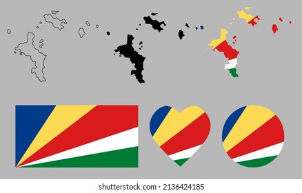 seychelles map flag icon set