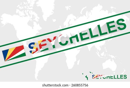 Seychelles map flag and text illustration, on world map