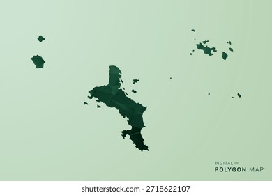 Seychellen Karte - Vektor Illustration im Stil eines grünen Polygons, geometrisches Design mit niedrigem Poly und sauberer Silhouette auf weichgrünem Hintergrund.
