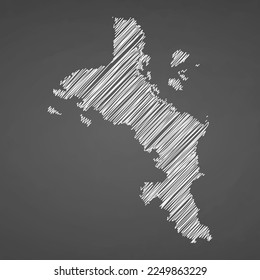 Seychelles map hand drawn sketch. Vector concept illustration flag, scribble map. Country map for infographic, brochures and presentations isolated on black background. Vector illustration.