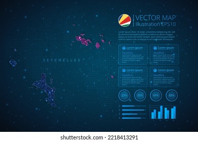 Seychelles map infographics template for diagram, graph, presentation and chart with abstract geometric mesh polygonal light concept on blue background. Vector Illustration EPS10.