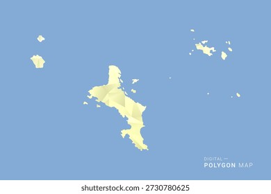 Mapa de Seychelles en estilo de Vector de polígono bajo, ilustración de forma geométrica con tonos amarillos suaves sobre fondo azul, silueta limpia para infografía.