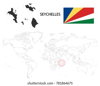 Seychelles map on a world map with flag on white background,Map and National flag of Seychelles,Vector Illustration Flag and Map of Seychelles for continue.