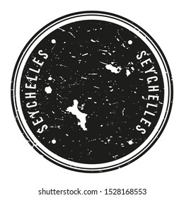 Seychelles Map Symbol. Round Design Stamp. Travel and Business Vector.