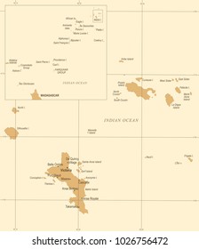 Seychelles Map - Vintage High Detailed Vector Illustration