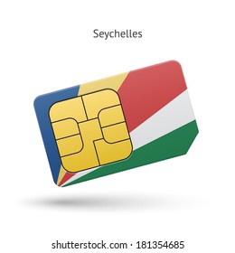 Seychelles mobile phone sim card with flag. Vector illustration.